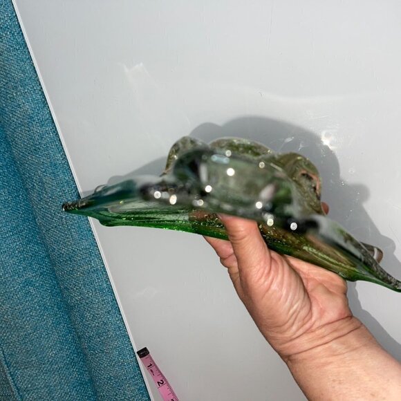 Murano Art Glass Bowl Green Gold Flecks Controlled Bubbles Bullicante MCM - Picture 9 of 15